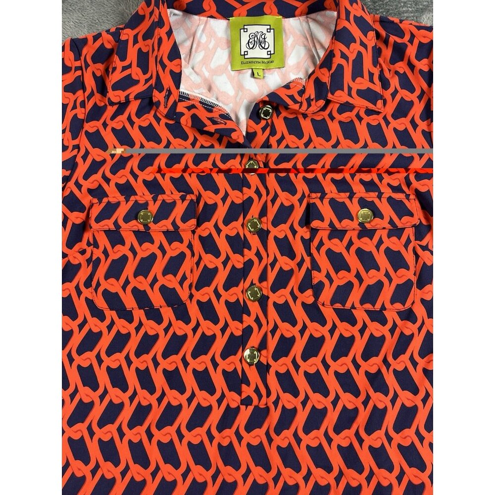 Elizabeth McKay Pull Over Red Blue Top Size L Gold Tone Buttons 3/4 Sleeve - Picture 4 of 8